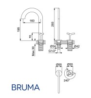 MEDIDAS MEZCLADOR LAVABO MANDO LATERAL GENESI BRUMA